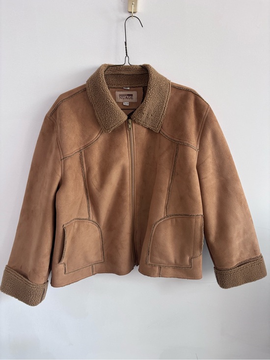 Nuage Jackets & Blazers - Classic Nuage Brown/ Tan Suede Cozy Shearling Zip-Up Puffer Jacket- Size XL
